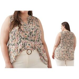 Penningtons Cream Pink Green Sleeveless Blouse Accordion Pleats Ladies Size 4X